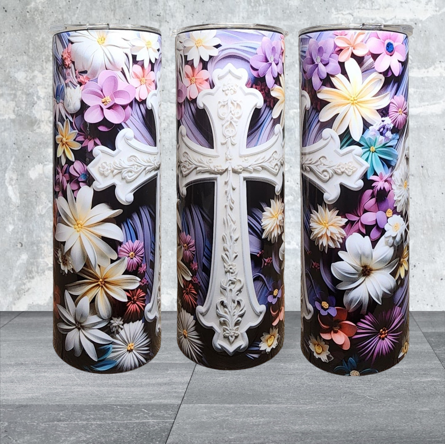 Floral Cross Tumbler (20oz)