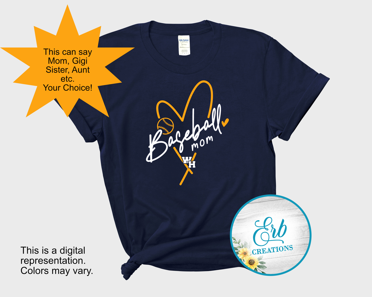 Baseball Heart with Custom Title Navy