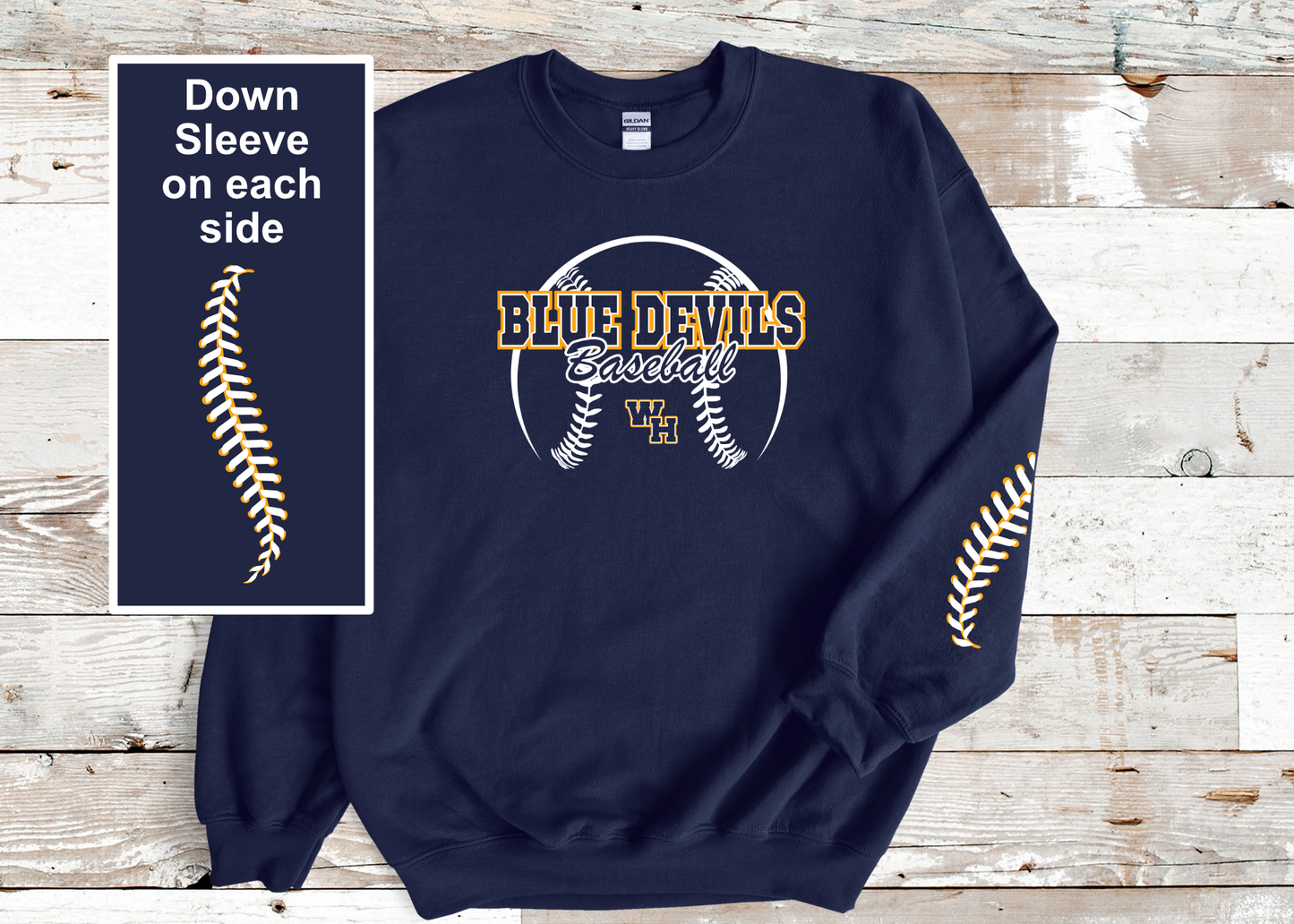 Blue Devils Baseball with Stitches on Sleeves
