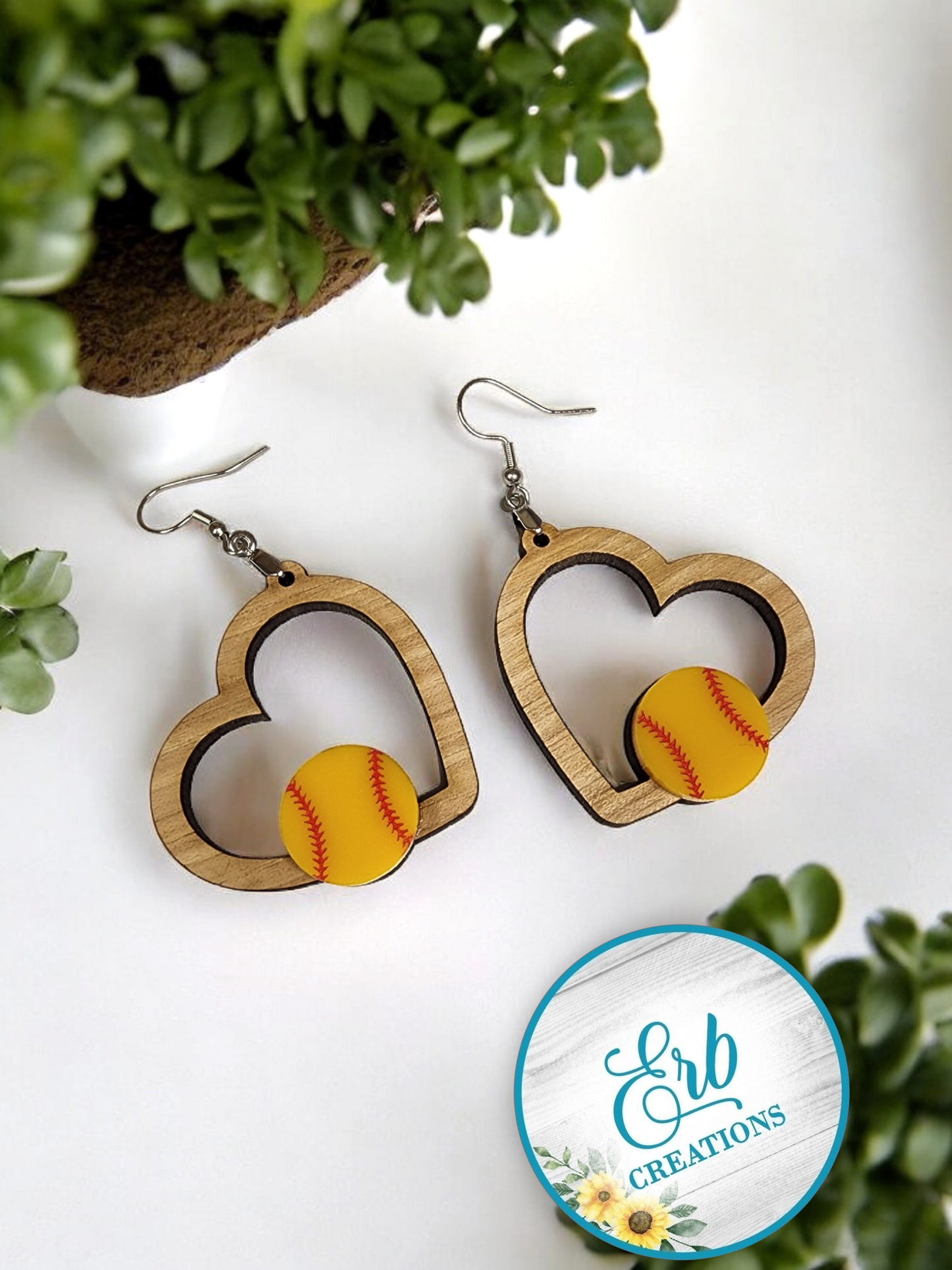 Heart Softball Earrings