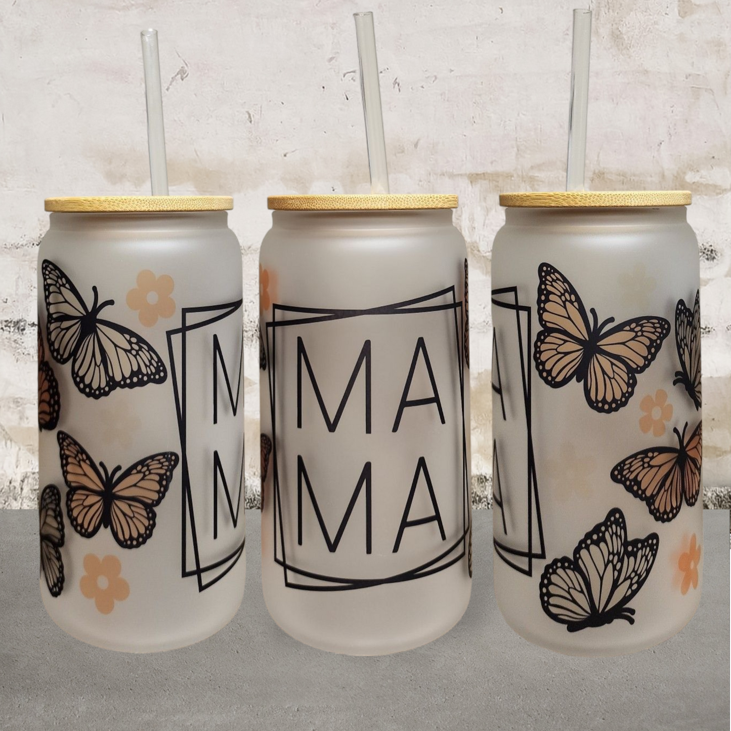 Mama Butterfly Glass Can