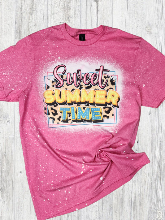 Sweet Summer Time Pink Bleached Tee