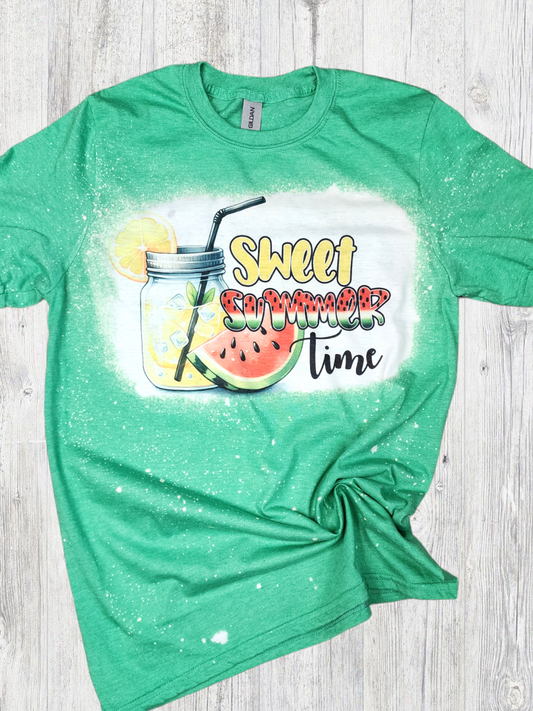 Sweet Summer Time Green Bleached Tee