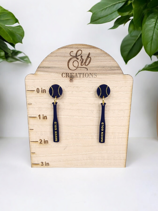 Haven Gold Bat & Ball Navy Earrings