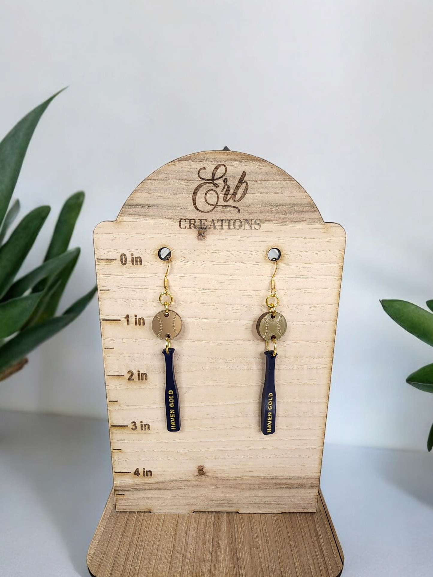 Haven Gold Bat & Ball Gold/Navy Earrings