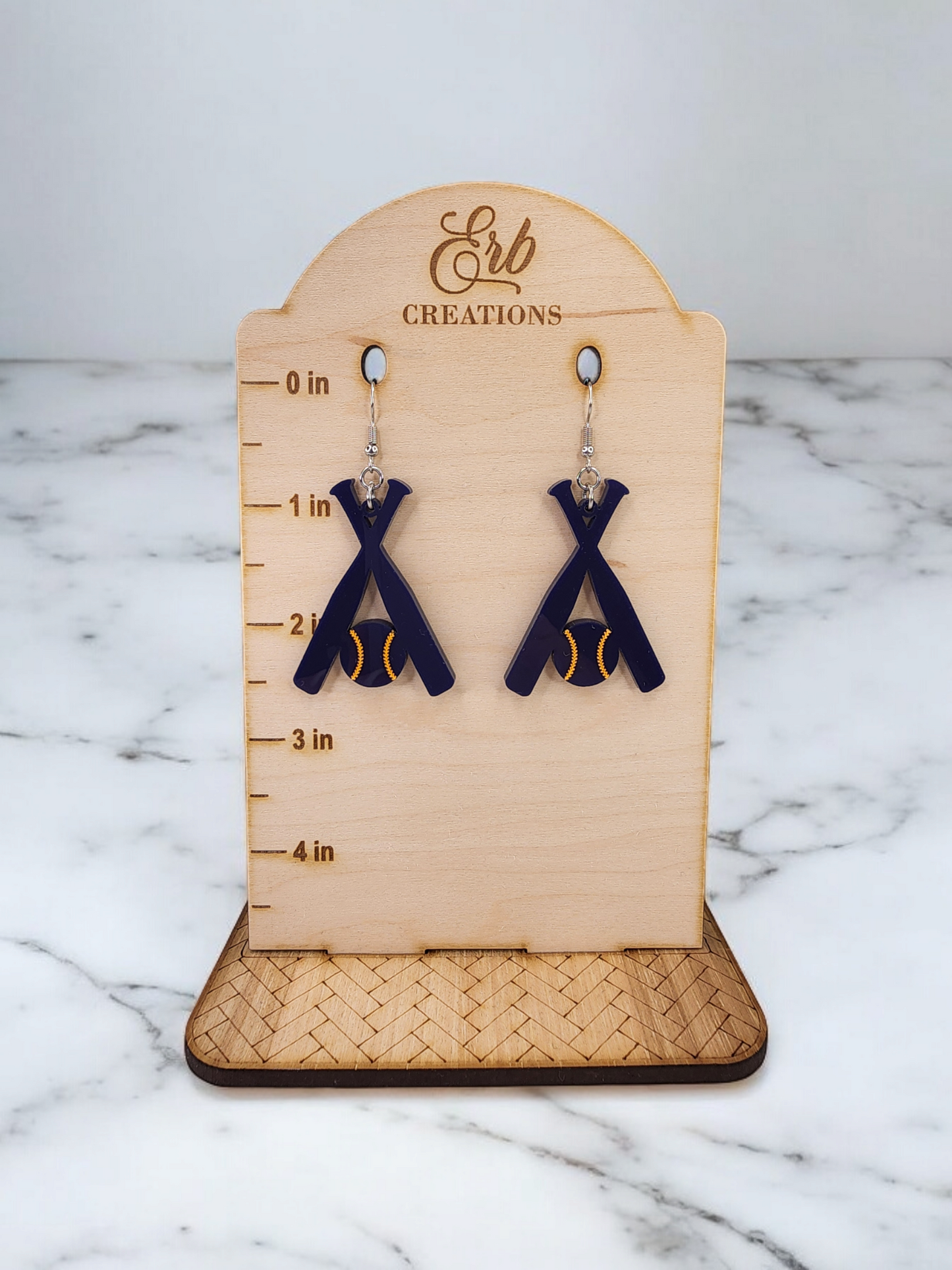 Blue & Gold Bat & Ball Earrings