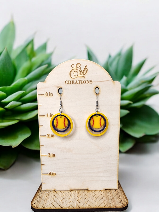 Blue & Gold Rings Softball Earrings